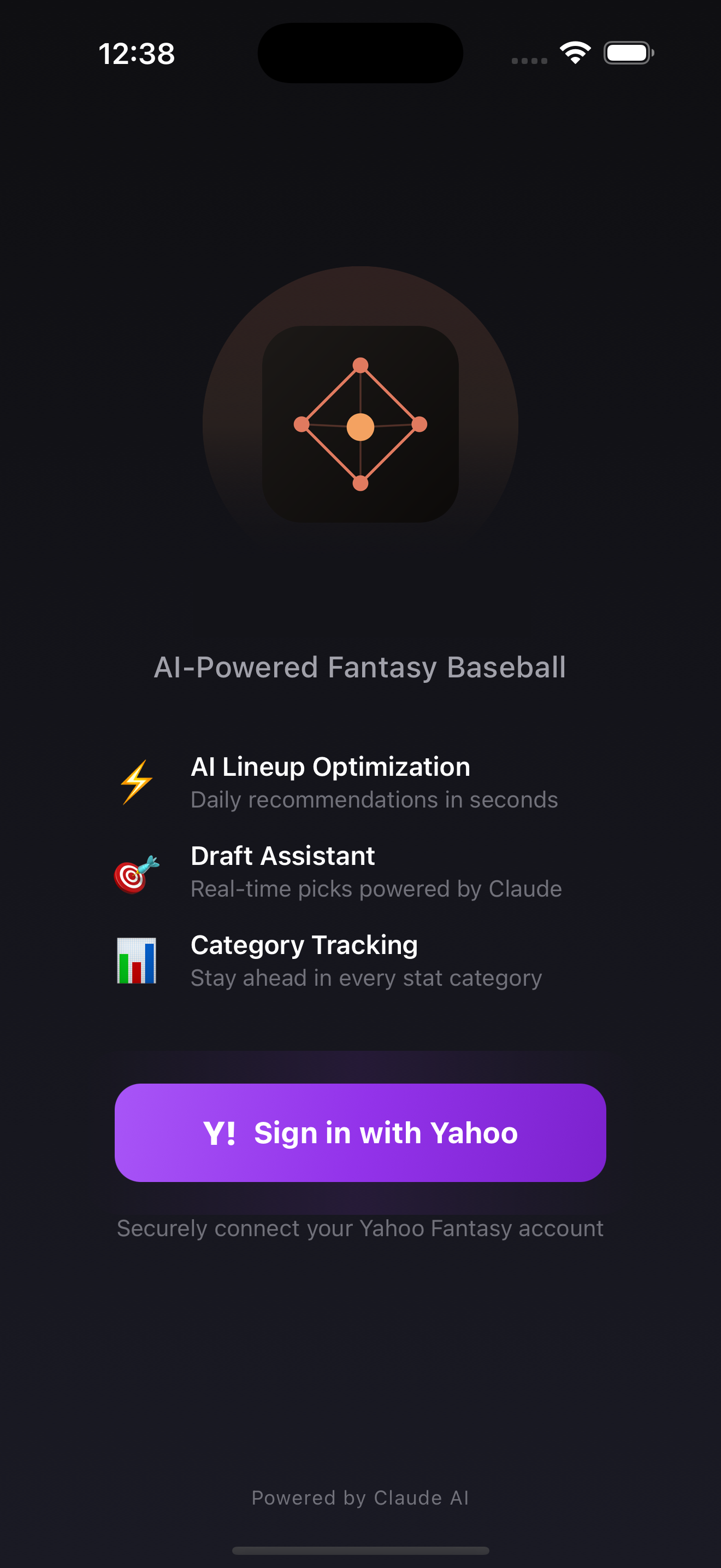 RotoAgent AI fantasy baseball app home screen